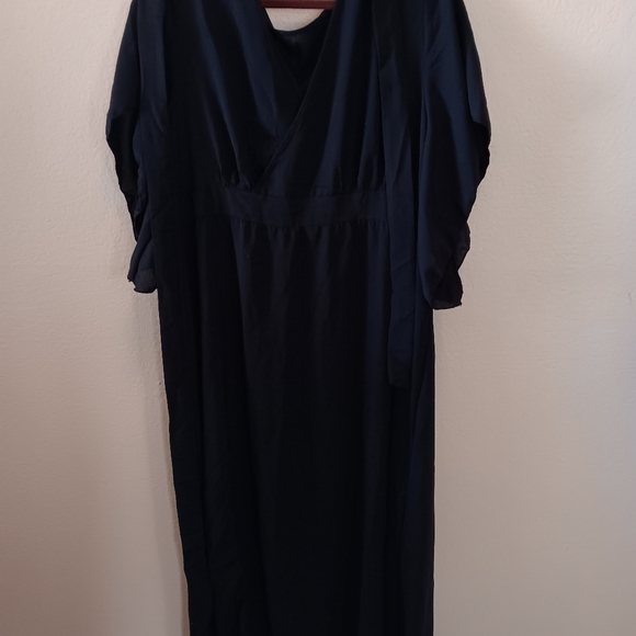 3/10 NEW Black Wrap Around Midi Dress Flutter Sleeves Tie Belt SHEIN - Picture 7 of 10